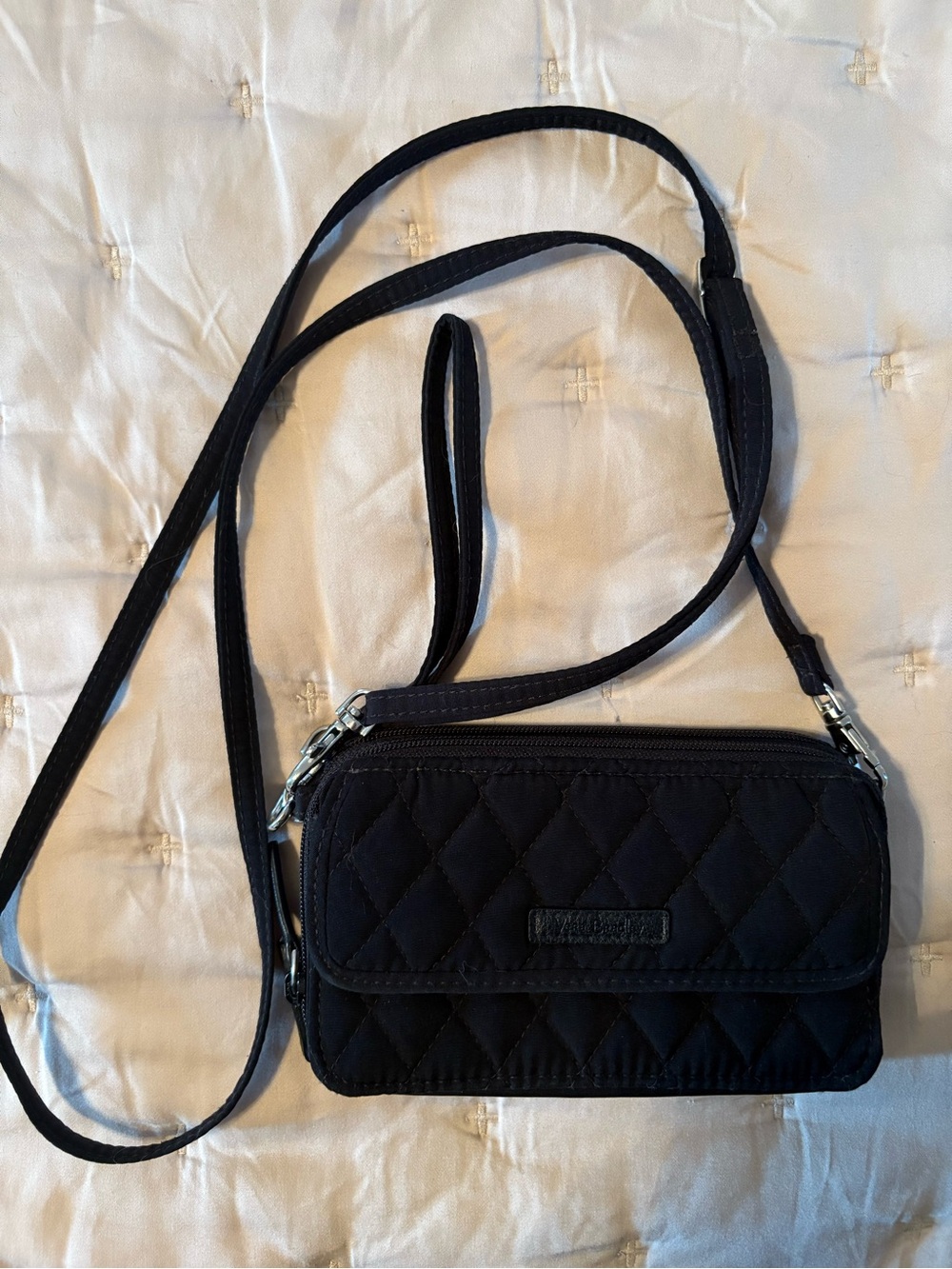 Vera Bradley Quilted Black Crossbody Clutch with Removable Straps